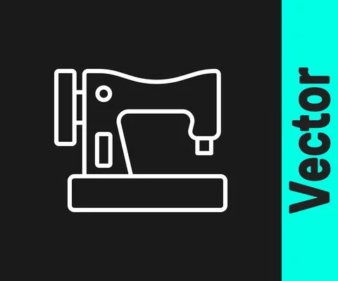 White line Sewing machine icon isolated on black background. Vector Illustrazione stock