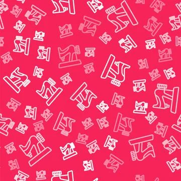 White line Sewing machine icon isolated seamless pattern on red background イラスト素材