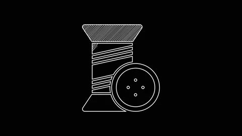 White line Sewing thread on spool and button icon isolated on black background Stock Footage 203335674