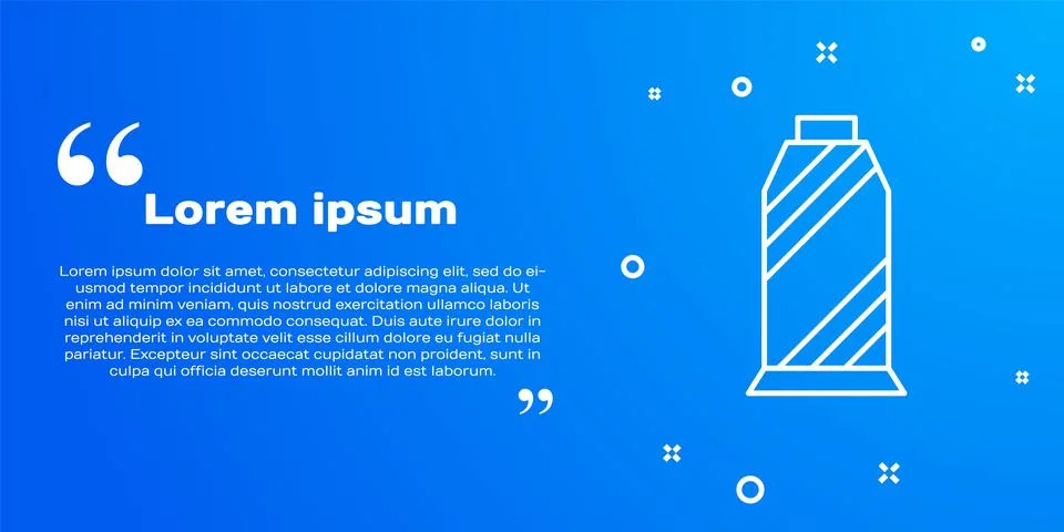 White line Sewing thread on spool icon isolated on blue background. Yarn spool Stock Illustration