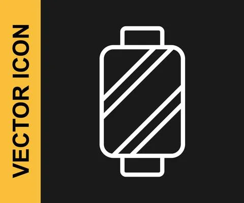 White line Sewing thread on spool icon isolated on black background. Yarn spool Stock Illustration