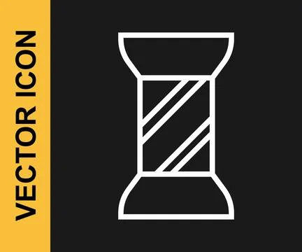 White line Sewing thread on spool icon isolated on black background. Yarn spool Stock Illustration