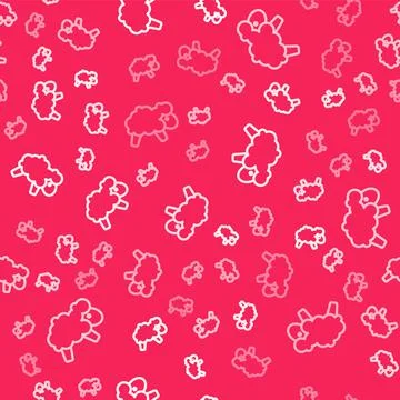 White line Sheep icon isolated seamless pattern on red background. Counting Stock Illustration