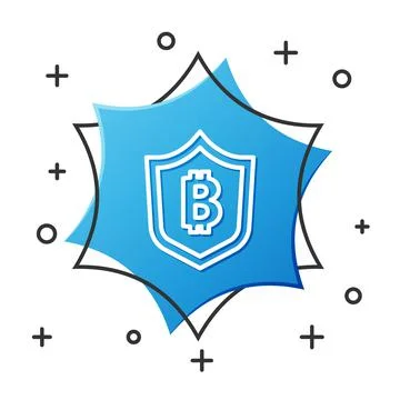 White line Shield with bitcoin icon isolated on white background. Cryptocurrency Stock Illustration