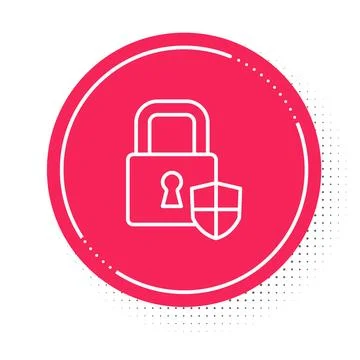 White line Shield security with lock icon isolated on white background Illustrazione stock
