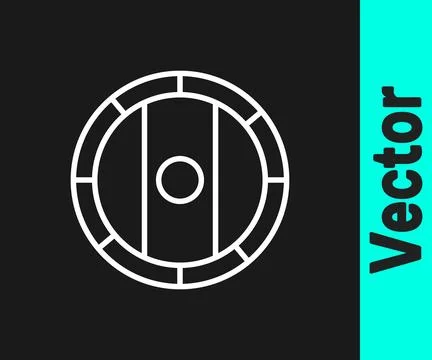 White line Shield viking icon isolated on black background. Round wooden sh.. Stock Illustration