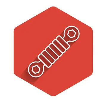 White line Shock absorber icon isolated with long shadow. Red hexagon button. イラスト素材