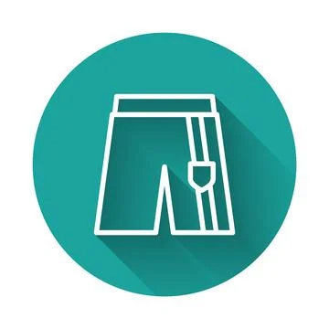 White line Short or pants icon isolated with long shadow background. Green .. Stock Illustration
