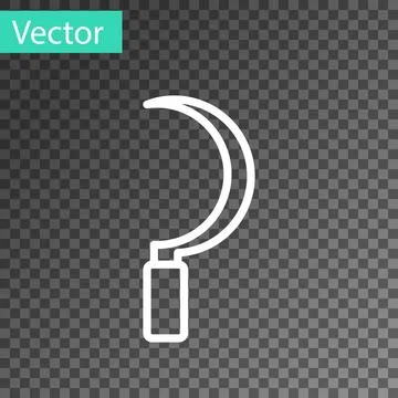 White line Sickle icon isolated on transparent background. Reaping hook sig.. Stock Illustration