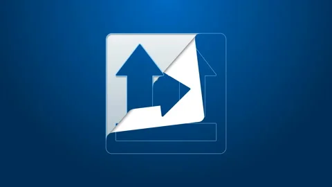 White line This side up icon isolated on blue background. Two arrows indicating Stock Footage 144078305