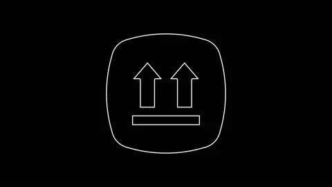 White line This side up icon isolated on black background. Two arrows indicating Stock Footage 225665488