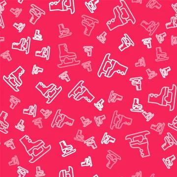 White line Skates icon isolated seamless pattern on red background. Ice skate Stock Illustration