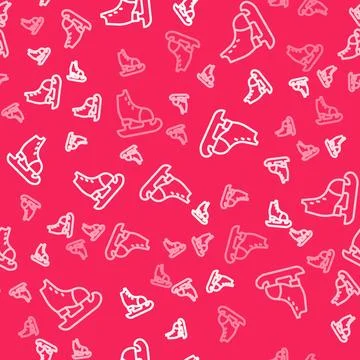 White line Skates icon isolated seamless pattern on red background. Ice skate Stock Illustration