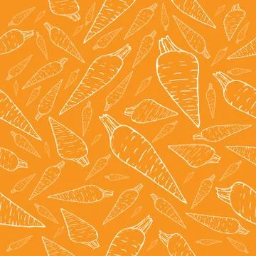 White line sketch carrot pattern on orange background Stock Illustration