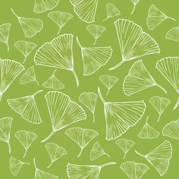 White line sketch leaves pattern on pale green background Stock Illustration