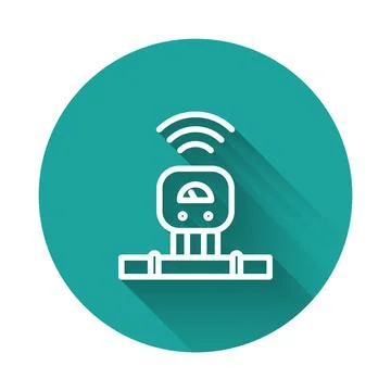 White line Smart sensor system icon isolated with long shadow. Internet of .. Stock Illustration
