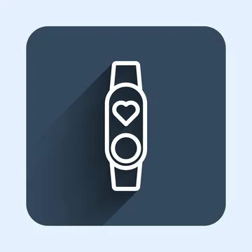White line Smart watch showing heart beat rate icon isolated with long shad.. Stock Illustration