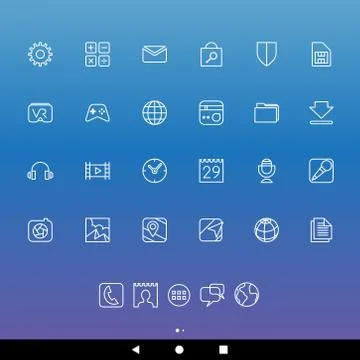 White Line Smartphone Apps and Icons Stock Illustration