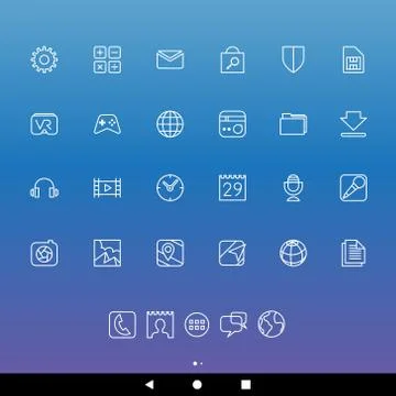 White Line Smartphone Apps and Icons Stock Illustration