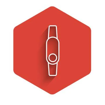 White line Smartwatch icon isolated with long shadow. Fitness App concept. Red Stock Illustration