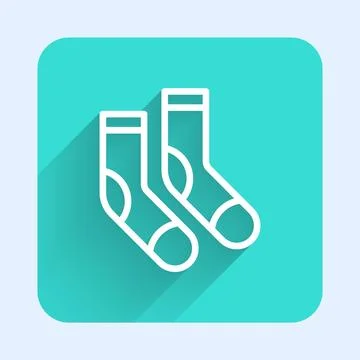 White line Socks icon isolated with long shadow. Green square button. Vector Illustrazione stock