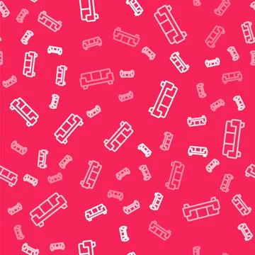 White line Sofa icon isolated seamless pattern on red background. Vector Illustrazione stock