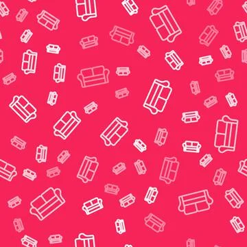 White line Sofa icon isolated seamless pattern on red background. Vector Illustrazione stock