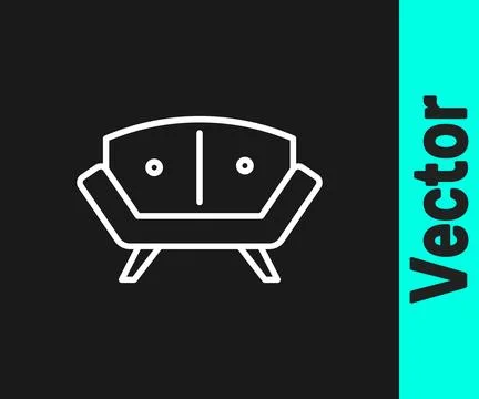 White line Sofa icon isolated on black background.  Vector Stock Illustration