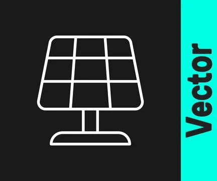 White line Solar energy panel icon isolated on black background. Sun with l.. Stock Illustration