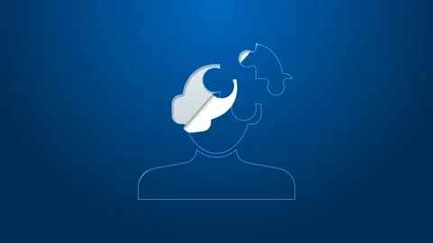 White line Solution to the problem in psychology icon isolated on blue Stock Footage 167860908