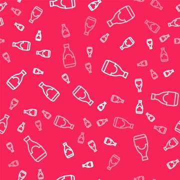 White line Soy sauce bottle icon isolated seamless pattern on red background. イラスト素材