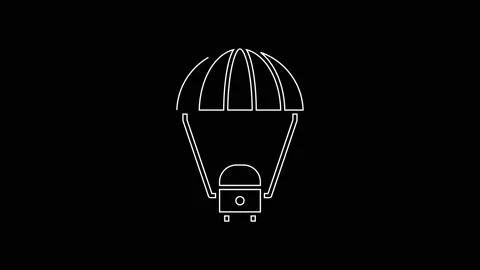 White line Space capsule returning to earth via parachute icon isolated on black Stock Footage 161994162