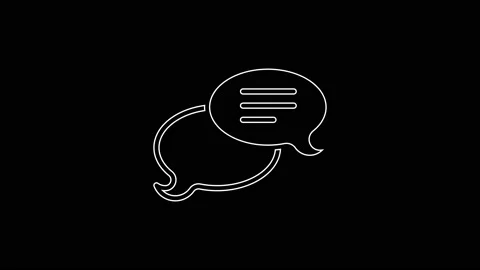 White line Speech bubble chat icon isolated on black background. Message icon Stock Footage 225648612