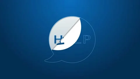 White line Speech bubble with text Help icon isolated on blue background. 4K Stock Footage 154100989