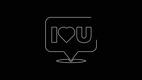 White line Speech bubble with text I love you icon isolated on black background Stock Footage 167597727