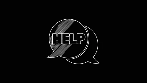 White line Speech bubble with text Help icon isolated on black background. 4K Stock Footage 203328420