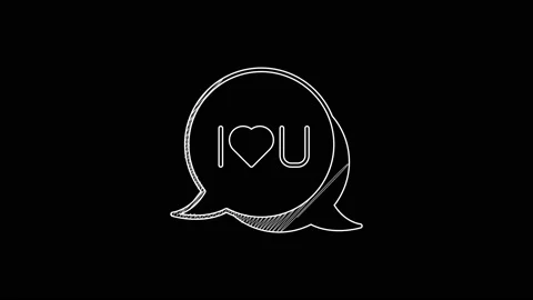 White line Speech bubble with text I love you icon isolated on black background Stock Footage 203684875