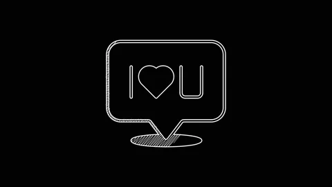 White line Speech bubble with text I love you icon isolated on black background Stock Footage 203685636