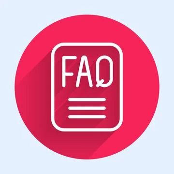 White line Speech bubble with text FAQ information icon isolated with long .. Stock Illustration