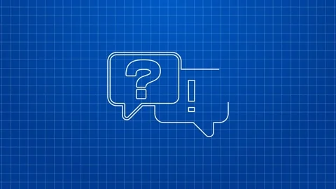 White line Speech bubbles with Question and Answer icon isolated on blue Stock Footage 169322443