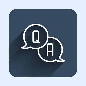 White line Speech bubbles with Question and Answer icon isolated with long Stock Illustration