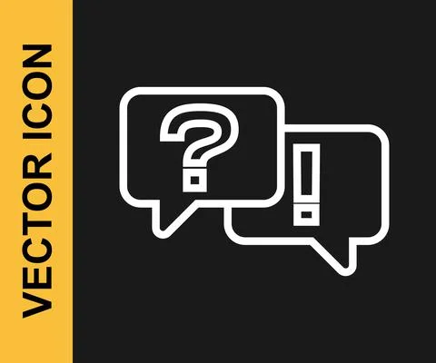 White line Speech bubbles with Question and Answer icon isolated on black イラスト素材