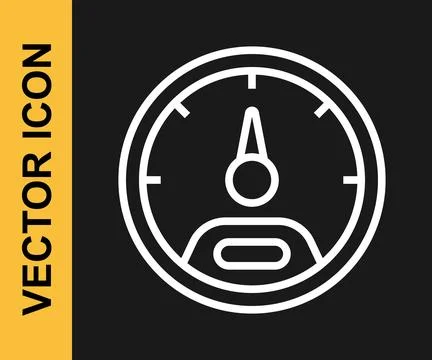 White line Speedometer icon isolated on black background. Vector Stock Illustration