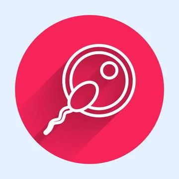 White line Sperm icon isolated with long shadow background. Red circle butt.. Stock Illustration