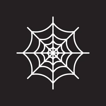 White line spider web vector illustration isolated on black color backgroun.. Stock Illustration
