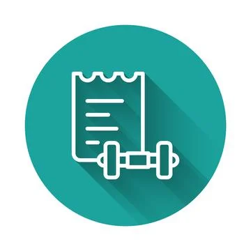 White line Sport training program or fitness plan icon isolated with long shadow Stock Illustration