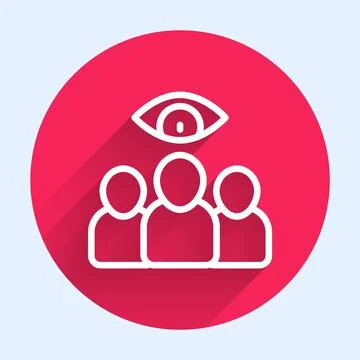 White line Spy, agent icon isolated with long shadow. Spying on people. Red Stock Illustration