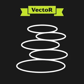 White line Stack hot stones icon isolated on black background. Spa salon acce Illustrazione stock