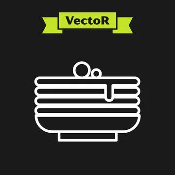 White line Stack of pancakes icon isolated on black background. Baking with s Stock Illustration