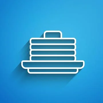 White line Stack of pancakes icon isolated on blue background. Baking with sy Stock Illustration